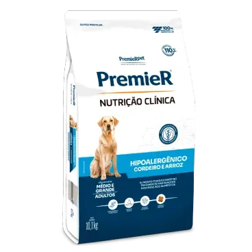 Racao Premier Nut Clinica Hipoalergenico Caes Med e Gde Cordeiro 10.1kg lateral